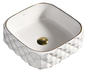 BPS-koupelny Keramické umyvadlo na desku PEARL WH GL 400 40x40 cm, bílá/zlatá