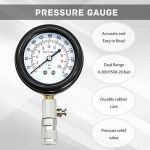 9 ks kompresní sada AUTO Gasolin motor kompresní tester 0-20 bar / 0-300 psi kompresní měřič se 4 adaptéry M10 M12 M14 M18 a svíčka zástrčka ester