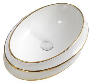 BPS-koupelny Keramické umyvadlo na desku YOKO WH GL LN 600 60x40 cm, bílé/zlatý proužek