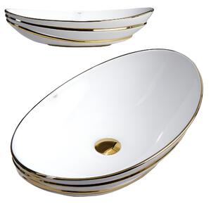 BPS-koupelny Keramické umyvadlo na desku LAVI WH GL LN 625 62x36 cm, bílá / zlatá lesk