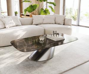DELIFE Konferenční stolek Edge oválný tvar 140x80 cm keramika Laminam® Emperador Extra Lucidato tmavě hnědá Conis nerezová ocel broušená