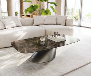 DELIFE Konferenční stolek Edge Boot 140x80 cm keramika Laminam® Emperador Extra Lucidato tmavě hnědá Conis Metallic stříbrná