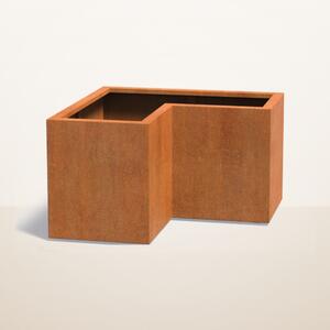 Cortenový rohový květináč tvaru L 1000 x 1000 x 600 mm, šířka ramene 500 mm