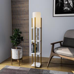 ASIR Stojací lampa SHELF LAMP bílá a zlatá s poličkami