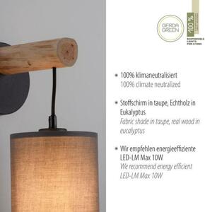 LEUCHTEN DIREKT is JUST LIGHT nástěnné svítidlo přírodní dřevo 1 ramenné látkové stínidlo venkovský design do interiéru LD 15781-29