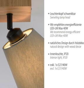 LEUCHTEN DIREKT is JUST LIGHT nástěnné svítidlo přírodní dřevo 1 ramenné látkové stínidlo nastavitelné a otočné LD 11581-79
