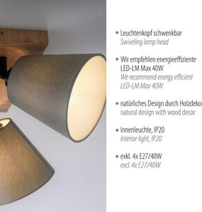LEUCHTEN DIREKT is JUST LIGHT nástěnné svítidlo přírodní dřevo 4 ramenné hranaté látkové stínidlo LD 11583-79