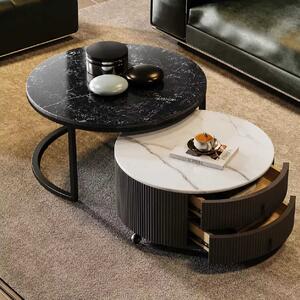 LuxuryForm DESIGN Konferenční stolek ROYAL 80 / 60 cm – mramorový dekor černý/bílý (set 2 ks)