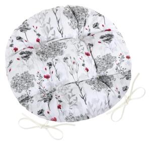 Bellatex Sedák DITA kulatý prošívaný průměr 40 cm Větvička Šedá,Červená,Bílá