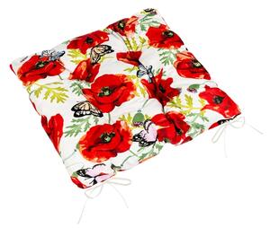 Bellatex Sedák BERTA prošívaný 40x40 cm Vlčí mák Červená,Bílá,Zelená