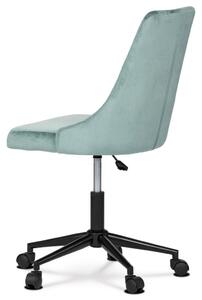Pracovní židle, potah zelená sametová látka, výškově nastavitelná a otočná, černý kovový kříž KA-J402 GRN4