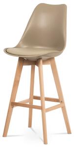 Barová židle, cappuccino plast+ekokůže, nohy masiv buk CTB-801 CAP