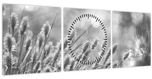 Obraz - Béžová soft grass N⁰1 (s hodinami) (90x30 cm)