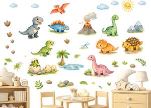 Kreslení dinosauři textilní přelepitelné samolepky na zeď arch 32 x 46 cm