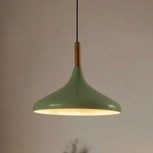ROYALTECH Závěsná lampa Chris, mátově zelená/bílá, Ø 35 cm, kov, dřevěný detail, stmívatelný, Zelená, Obývací pokoj / jídelna, kov, Skandinávský