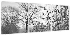 Obraz - Pole v zimě (s hodinami) (90x30 cm)