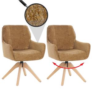 Sada dvou jídelních židlí HWC-Q37, otočná kuchyňská židle, potah z textilie (680 g/m²), materiál: dřevo, barva: hořčicově žlutá, Öko-Tex