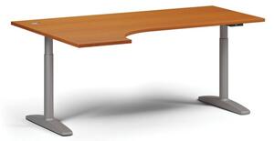 Výškově nastavitelný stůl OBOL, elektrický, 675-1325 mm, rohový levý, deska 1800x1200 mm, šedá zaoblená podnož, třešeň