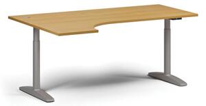 Výškově nastavitelný stůl OBOL, elektrický, 675-1325 mm, rohový levý, deska 1800x1200 mm, šedá zaoblená podnož, buk