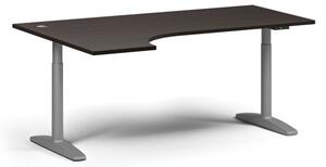 Výškově nastavitelný stůl OBOL, elektrický, 675-1325 mm, rohový levý, deska 1800x1200 mm, šedá zaoblená podnož, wenge
