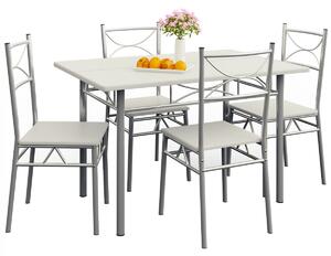 5-dílná jídelní sestava »Paul« - jídelní stůl + 4 židle - sametově bílá
