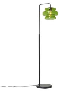 Retro stojací lampa černá se zeleným sklem - Denise