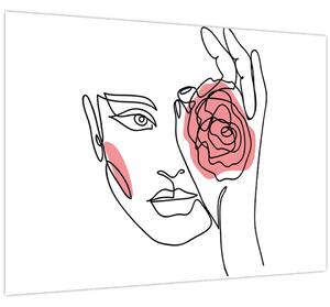 Obraz - Line art obličej s růží (70x50 cm)
