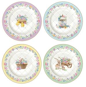 Sada 4 ks porcelánových dezertních talířů Jarní květy 19 cm