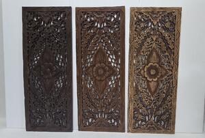 Teakova dekorace na zeď ELANOR, 35x90 cm, ruční práce (dřevořezba přírodní styl)