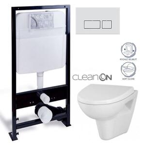 PRIM předstěnový instalační systém s chromovým matným tlačítkem 20/0040 + WC CERSANIT CLEANON PARVA + SEDÁTKO PRIM_20/0026 40 PA1