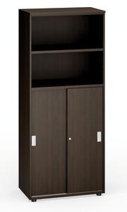 Kancelářská skříň PRIMO, zasouvací dveře na 3 patra, 1781 x 800 x 420 mm, wenge