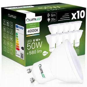 10x LED žárovka GU10 reflektor PAR16 6W = 50W 580LM 4000K neutrální bílá Lumiled