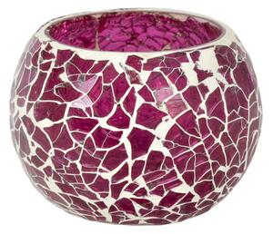 Lampička, skleněná mozaika, kulatá, růžová, průměr 9cm, výška 7cm