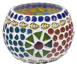 Lampička, skleněná barevná mozaika, kulatá, průměr 9cm, výška 7cm (5U)