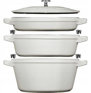 Sada STAUB litinový hrnec,kastrol a pánev s poklicí 24cm SET/4ks bílý lanýž