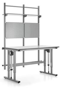 AJ Produkty Výškově nastavitelný pracovní stůl MOTION, 400 kg, 1500x800 mm, s panelem na nářadí a policemi