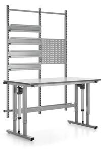 AJ Produkty Výškově nastavitelný pracovní stůl MOTION, 400 kg, 1500x800 mm, s panelem na nářadí a závěsnými lišt