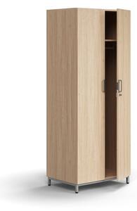 AJ Produkty Šatní skříň QBUS, uzamykatelná, šatní tyč, nohy, 2020x800x570 mm, stříbrná, dub