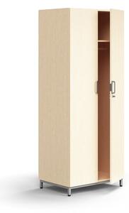 AJ Produkty Šatní skříň QBUS, uzamykatelná, šatní tyč, nohy, 2020x800x570 mm, stříbrná, bříza