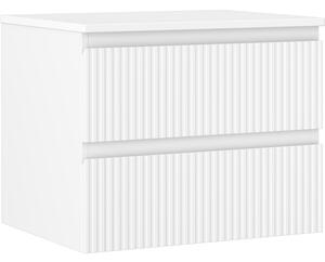 Mexen Rivel koupelnová skříňka pod umyvadlo 60 cm s deskou, 2 zásuvky, drážkovaná, bílá mat - 91A20-06047-2-BFFC01