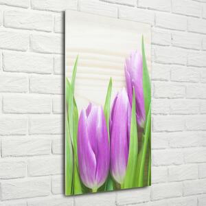 Vertikální Fotoobraz na skle Fialové tulipány osv-78755149