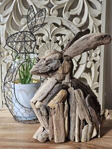 Hnědá antik dekorace králík z recyklovaného dřeva - 30*16*35 cm
