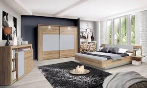 POSTEL S NOČNÍMI STOLKY, 180/200 cm, šedá, dub artisan Ti'me - Postele s nočními stolky