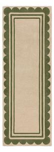 Ručně tkaný vlněný běhoun v zeleno-přírodní barvě 80x230 cm Lois Scallop – Flair Rugs