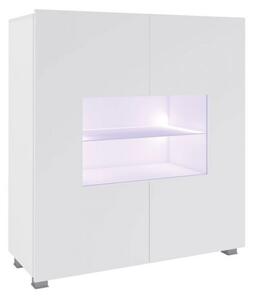 Prosklená komoda s LED bílým osvětlením CHEMUNG - bílá / lesklá bílá