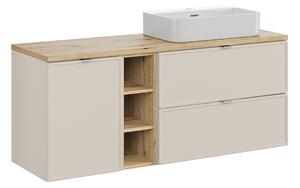 Comad Závěsná skříňka Bella Cashmere Trust s deskou a umyvadlem 140 cm kašmírová/dub artisan