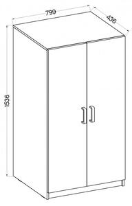 Dvoudveřová šatní skříň MABAKA - šířka 80 cm, šedá