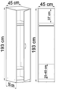 Úzká šatní skříň SIMELA - šířka 45 cm, dub sonoma