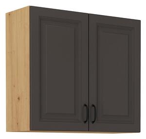 Horní kuchyňská skříňka SOPHIA - šířka 80 cm, tmavě šedá / dub artisan