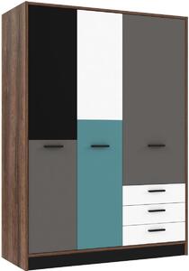 ŠATNÍ SKŘÍŇ, šedá, zelená, černá, bílá, barvy dubu, 144/200/60 cm Carryhome - Dětské pokoje sestavy